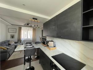 a kitchen with a counter top and a living room at Appartement Premium - Le Trente in Dijon