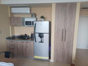 a kitchen with a refrigerator and a microwave at Apart , Departamento , Condo , Estudio BAHIA grande Nordelta , Tigre in Buenos Aires +36 photos