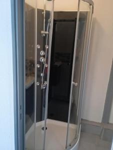 eine Dusche mit Glastür im Badezimmer in der Unterkunft Studio rénové proche métro in Lille
