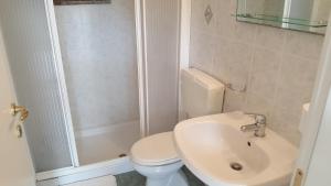 a bathroom with a toilet and a sink and a shower at La Vallata in Rovieto