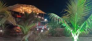 a house with palm trees in front of it at night at Shravani Farms in Tala