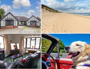 a collage of pictures of a house and a dog in a car at The Chantry, North Wing, Cottage in Hemsby