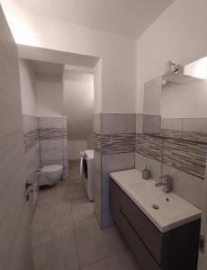 a bathroom with a sink and a toilet at Casa Ronch in Strembo +3 photos