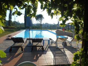 a pool with chairs and a table and an umbrella at Agriturismo La Pineta in Fucecchio +57 photos