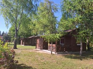 a log cabin with trees in front of it at Domki u Ani in Okuninka