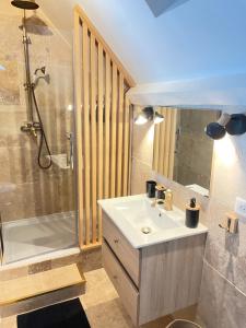a bathroom with a sink and a shower at Villa Ô Room in Chasnay +21 photos