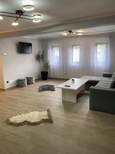 a living room with a couch and a table at Casa Edy in Vişeu de Sus