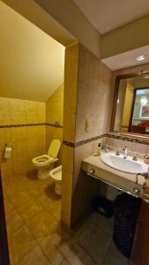 a bathroom with a sink and a toilet and a mirror at DUPLEX mc in Posadas