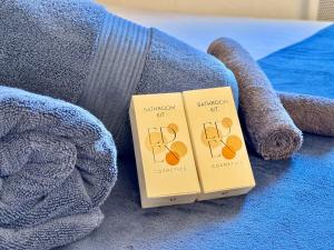 zwei Bücher auf einem Sofa neben einem Paar Handschuhe in der Unterkunft Refuge reposant - Centre ville - Espace Bureau in Aix-en-Provence