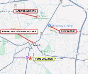 a map of the location of the russian townourn square at Carters Court Grand Escape in Franklin