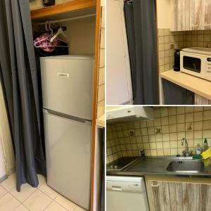 a kitchen with a refrigerator and a microwave at Evasion plein sud, Studio 5 personnes in Le Dévoluy