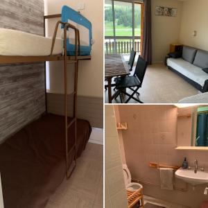 a room with a bunk bed and a room with a desk at Evasion plein sud, Studio 5 personnes in Le Dévoluy