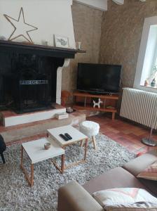 a living room with a fireplace and a tv at House near Dax ocean and Spain 10 people in Heugas