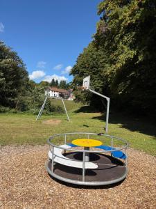 Un aro de baloncesto en un parque con en Landhaus Sommerberg, en Schleusingen
