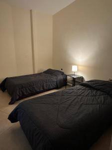 a bedroom with two beds and a table with a lamp at sama vailla in Amman