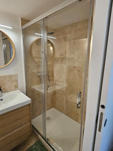 Ένα μπάνιο στο Studio cosy, avec entrée privée, calme, 15 min de Lyon, possibilité facture