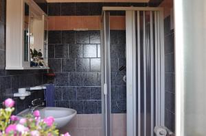 a bathroom with a shower with a sink and a sink at Villa Lidia in Paola