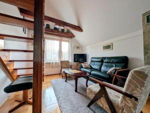 a living room with a green couch and a table at Apartments Šćepanović in Kolašin