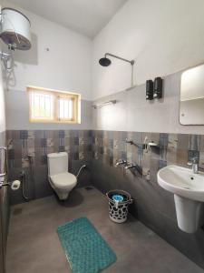 a bathroom with a toilet and a sink at Royal Green Homestay Taliparamba in Taliparamba