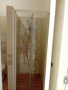 a shower with a glass door in a bathroom at Villa Mina in Serranova