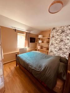 a bedroom with a bed and a book shelf at Gîte du Phare in Grand-Fort-Philippe