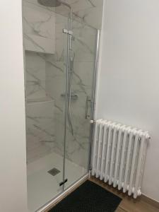 eine Dusche mit Glastür im Badezimmer in der Unterkunft Farmhouse in Montaigu-Vendée + 11 Fotos