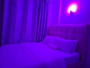 ナイロビにあるNGT Luxury homesのベッドルーム1室(紫色のライト付きのベッド1台付)