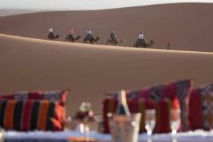 ein Regal mit Jockeys, die bei einem Pferderennen auf Pferden reiten in der Unterkunft luxury desert night camp in Merzouga