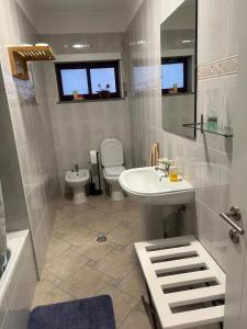 a bathroom with a sink and a toilet at Cerva Village Apartment in Cerva