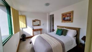 a bedroom with a bed with green pillows at Casa Dona Luiza 166, Centro, Mountain views in Passa Quatro