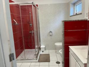 a bathroom with a shower and a toilet at Casa De Casarelhos in Cova