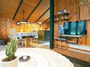 soggiorno con TV e tavolo con cactus di Tranquil Cottage Retreat in Lokken-By Traum a Løkken Altre 38 foto
