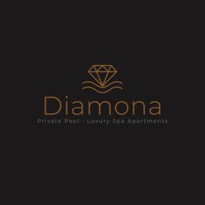a gold logo with a diamond on a black background at Diamona Lux Spa Apartman in Niš
