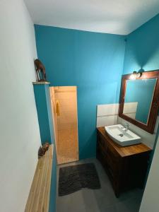 a bathroom with a sink and a mirror at Le ti bananier in Sainte-Anne