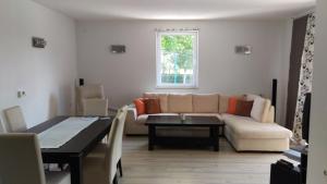 a living room with a couch and a table at Apartment Casa Eni in Dražice