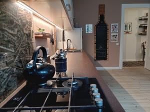 a kitchen with a stove with a tea kettle on it at Kaunas Inn Colors in Kaunas