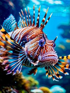 a lion fish swimming in an aquarium at Coastal Nest in Alcalá in Alcalá