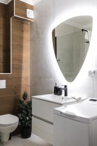 a bathroom with a white sink and a mirror at Nest Inn Velvet Apartment in Baia Mare