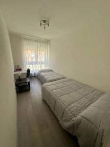 Un dormitorio con dos camas y un escritorio y una ventana. en CASA TITA PLAZA MAYOR a 1 minuto, 5 baños, en Salamanca