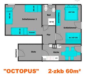 ホーフガイスマーにあるOCTOPUS-2 Monteurwohnung in Zentrum! 2-zkb im 2ogの家の間取り図
