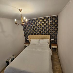 Un dormitorio con una cama y una pared. en Elegant apartment, en Tulcea 32 fotos más