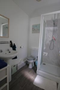 a bathroom with a shower and a toilet and a sink at Saddlebrook 284 in Warden +7 photos