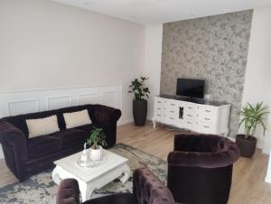 a living room with two couches and a tv at Conte Durini Apartments & Rooms in Arcore