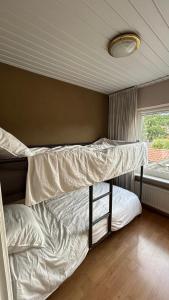 two bunk beds in a room with a window at Entire Villa, free breakfast, free parking in Veldhoven