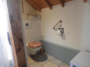 a bathroom with a toilet with a wooden seat at Bed&Breakfast 't Eikeltje in Hollandscheveld +30 photos
