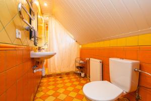 a small bathroom with a toilet and a sink at Vila Elena in Palanga +46 photos