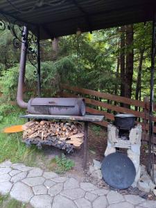 una griglia con una pentola e una padella sopra di Садиба На скелі a Krivorovnya Altre 55 foto