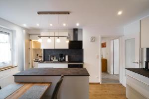 a kitchen with a large island in a room at Anita's Fewo in Ulm