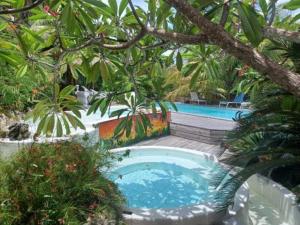 a large swimming pool in a garden with trees at ALAMANDA le grand palm in Grand-Bourg