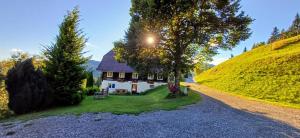 a house on a hill next to a gravel road at Ferienhaus Almhorizont beim Oberen Kreuzer in Friesach